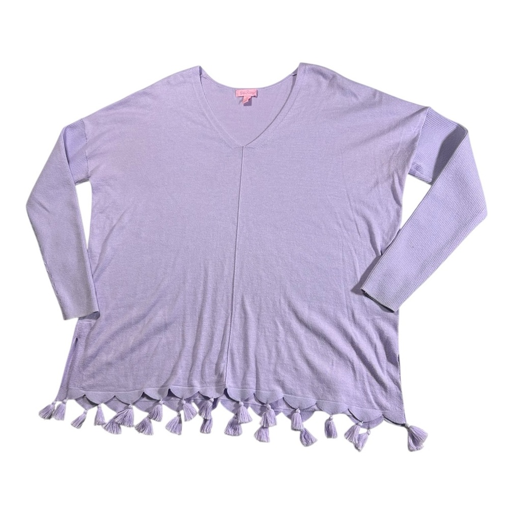 Lilly Pulitzer Sz M Martine Lilac Lavender Purple Tassel Oversized Knit Sweater - Picture 4 of 11